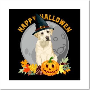 Happy Halloween Labrador Retriever Dog and Pumpkin Posters and Art